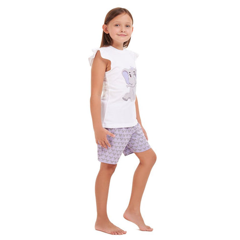 Girls summer pajama set Elephant t-shirt + Purple shorts